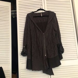 Free People gray hooded sweatshirt/ cardigan